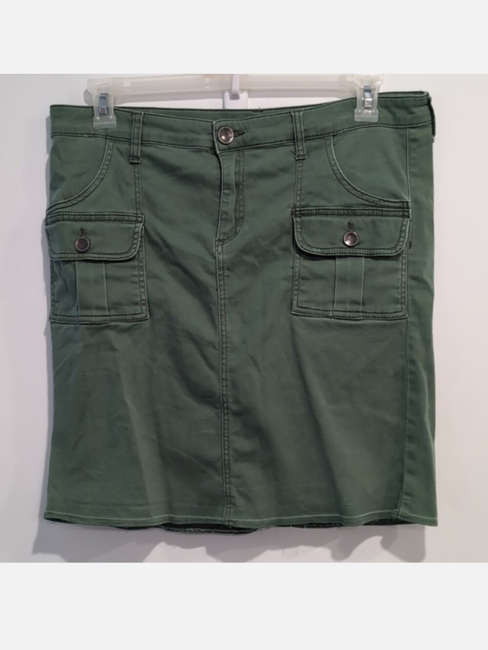 Kut from the Kloth Olive Green Cotton Pencil Skirt Patch Pockets Size 14
